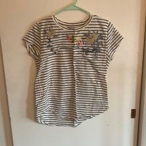 LOFT, size Medium, black and white striped tee with embroidery